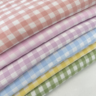 布亦新款ins韩系薄款柔软亲肤纯色格子衬衫服装桌布包包面料