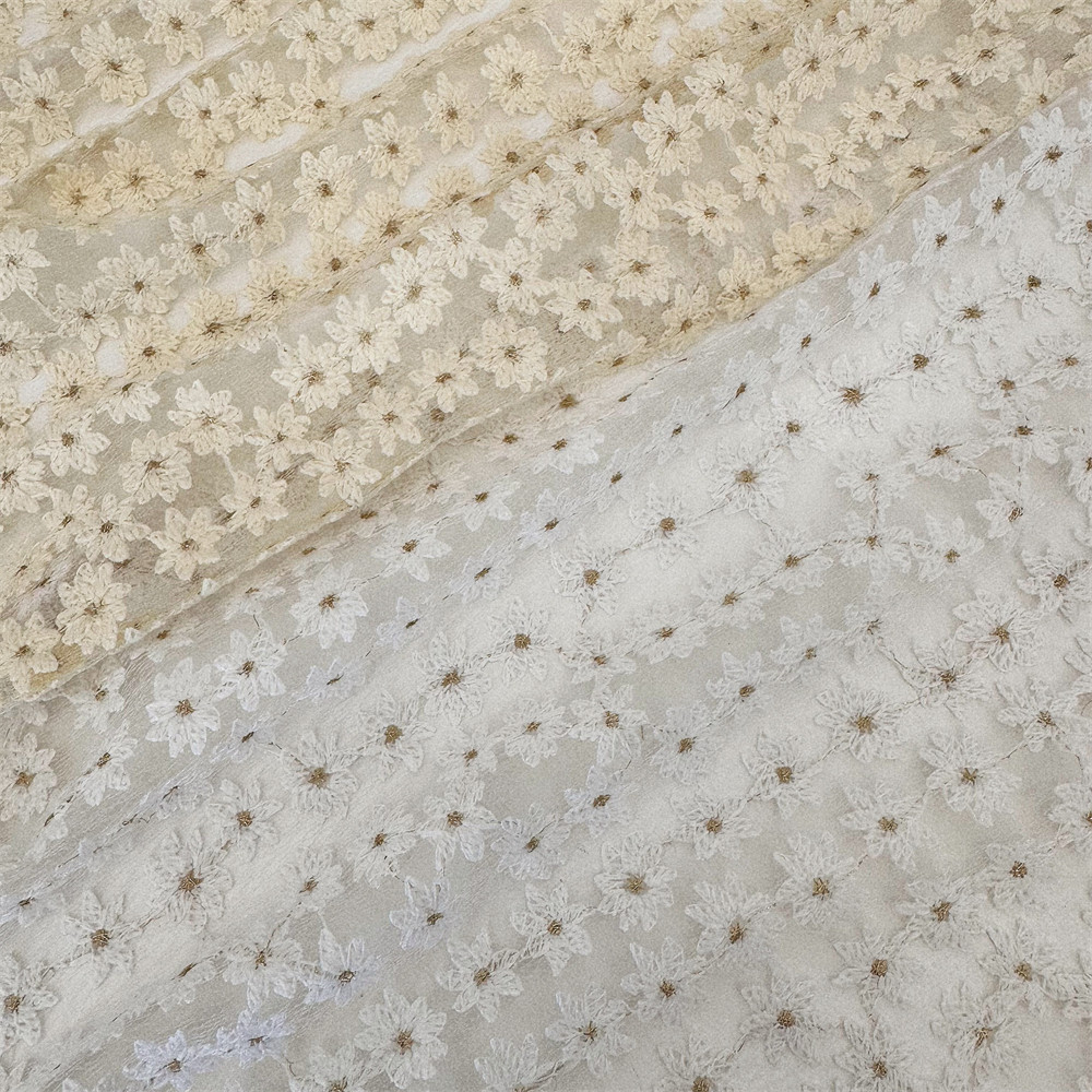 刺绣网纱蕾丝樱花连衣裙服装面料桌布窗帘手工diy布料