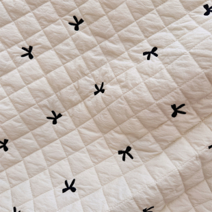 布亦 秋冬米色菱形格夹棉刺绣蝴蝶结棉袄马甲棉服手工diy包包布料