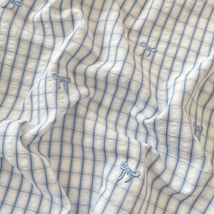 布亦新款小清新ins格子蝴蝶结布料连衣裙服装桌布抱枕手工diy小众