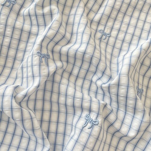 布亦新款小清新ins格子蝴蝶结布料连衣裙服装桌布抱枕手工diy小众