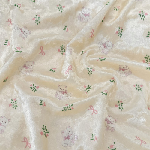 布亦 可爱蝴蝶结小熊印花光泽感丝绒面料沙发抱枕服装窗帘毛绒布