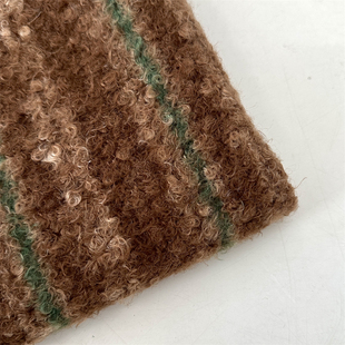 布亦 棕绿色复古条纹羊羔绒卫衣面料内胆里布圈圈绒毛呢混纺布料