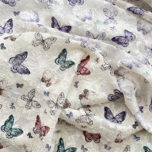 布亦 韩系蝴蝶印花毛絮半透面料diy发圈包连衣裙服装布料睡衣宠物