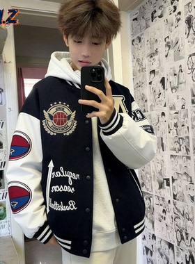 ZM.Z美式潮牌毛巾绣字母刺绣夹棉加厚棒球服夹克宽松外套羽绒棉服