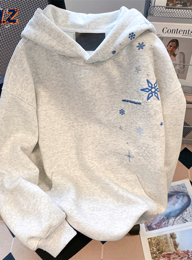 ZM.Z2025秋冬雪花刺绣卫衣男潮牌情侣重磅连帽衫新款加绒加厚外套