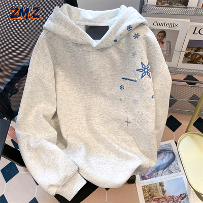 ZM.Z2025秋冬雪花刺绣卫衣男潮牌情侣重磅连帽衫新款加绒加厚外套