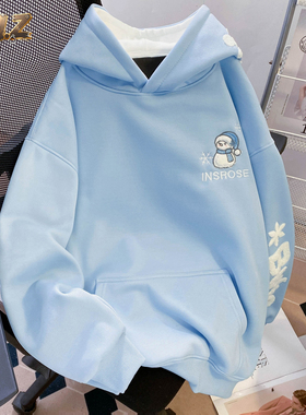 ZM.Z国潮牌圣诞雪花字母刺绣连帽衫卫衣男款秋冬加绒加厚宽松外套