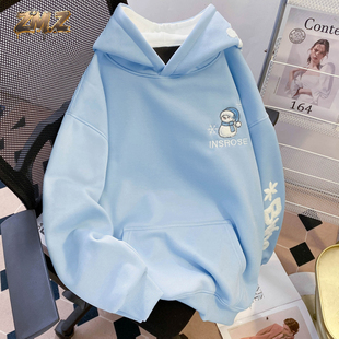 ZM.Z国潮牌圣诞雪花字母刺绣连帽衫卫衣男款秋冬加绒加厚宽松外套