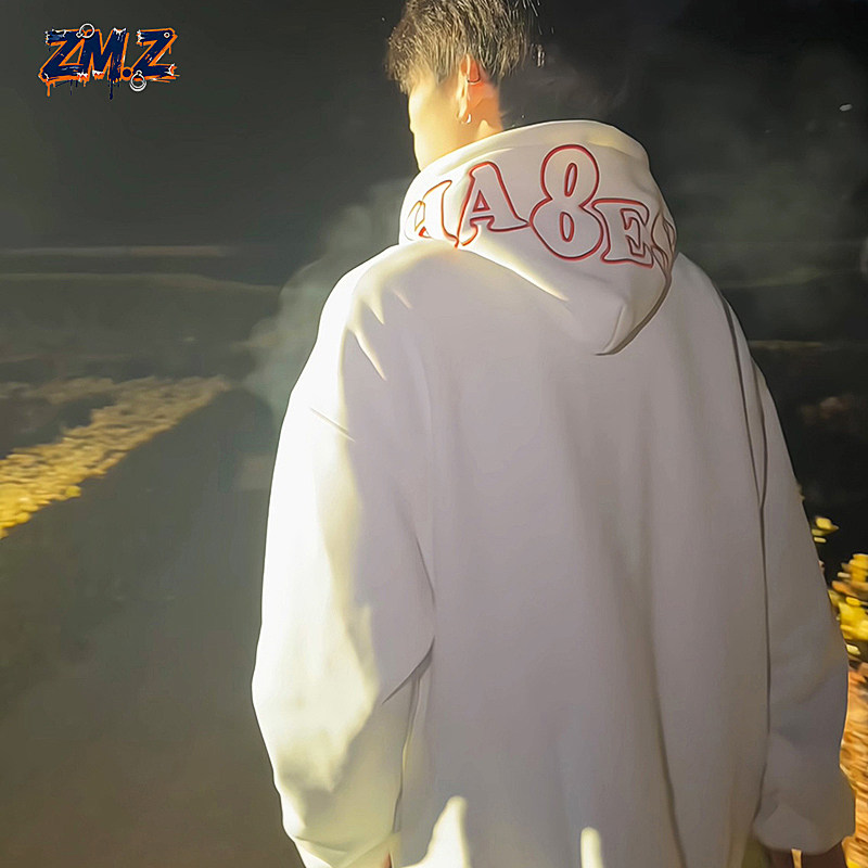 ZM.Z美式小火苗刺绣字母火焰卫衣