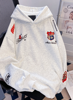 ZM.Z2026春上新款美式复古刺绣连帽卫衣男小众设计感百搭卫衣ins