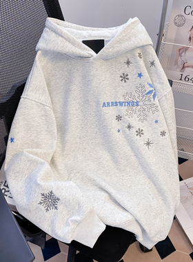 ZM.Z2026春上新款雪花美式街头字母刺绣连帽卫衣男女宽松休闲帽衫