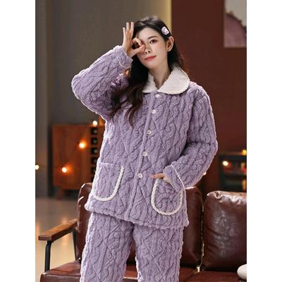 冬款三层夹棉超厚睡衣女冬季珊瑚绒加厚加绒大码可外穿冬天家居服