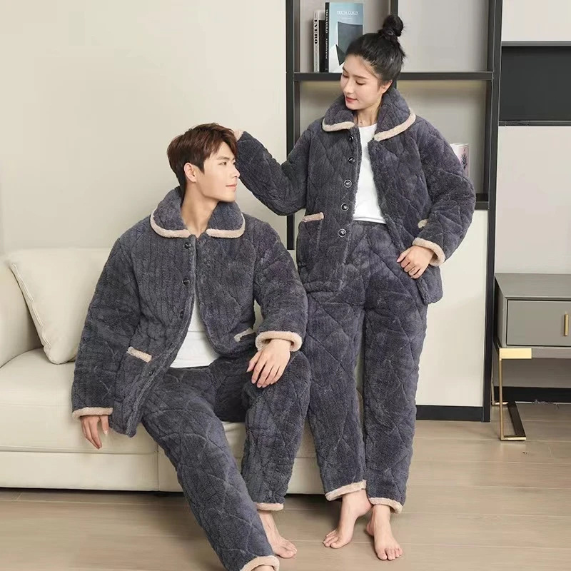 秋冬季情侣睡衣女冬季家居服衣服休闲加厚加厚保暖套装加绒男款