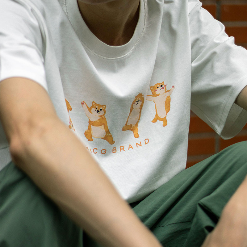 GETWITHIT M4CG功夫柴犬趣味印花宽松可爱国潮牌情侣圆领短袖T恤