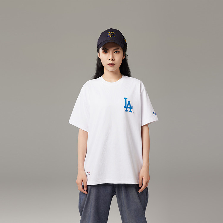 New Era X MLB纽亦华洛杉矶道奇队后背字母LA印花圆领短袖男女T恤