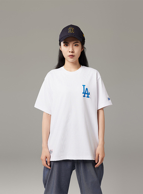 New Era X MLB纽亦华洛杉矶道奇队后背字母LA印花圆领短袖男女T恤