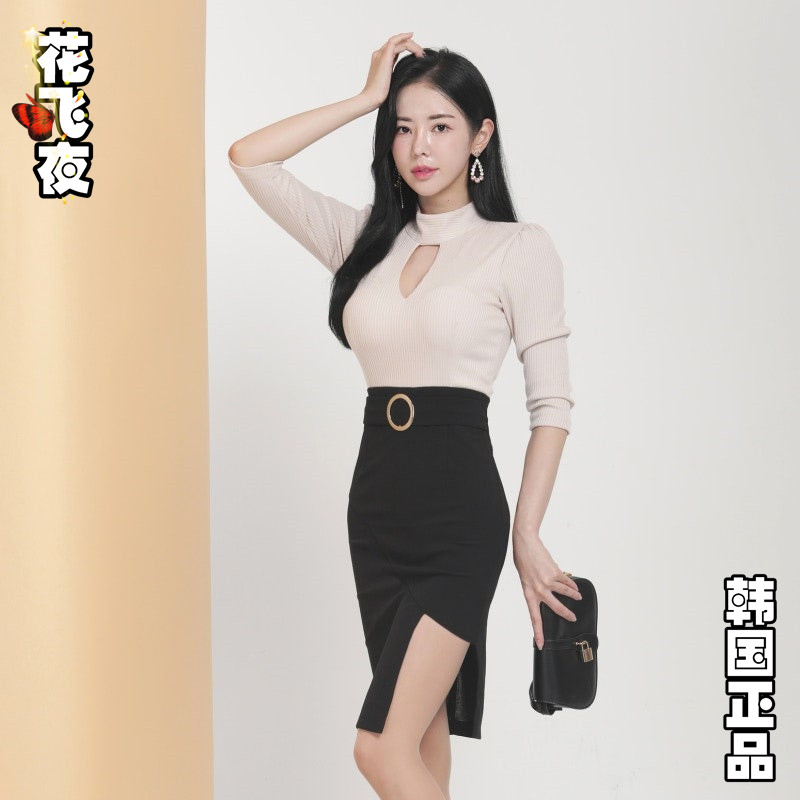 韩国正品代购2025年秋款修身连衣裙显瘦包臀裙商务洋装宴会夜礼服