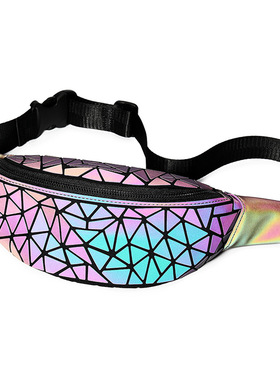 运动风胸包2021夏季新款夜光腰包女ins 时尚潮流几何菱格斜挎包