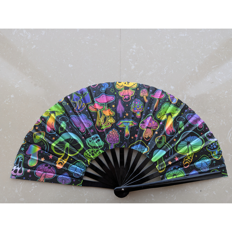发光扇夜店uv反光荧光蘑菇竹扇