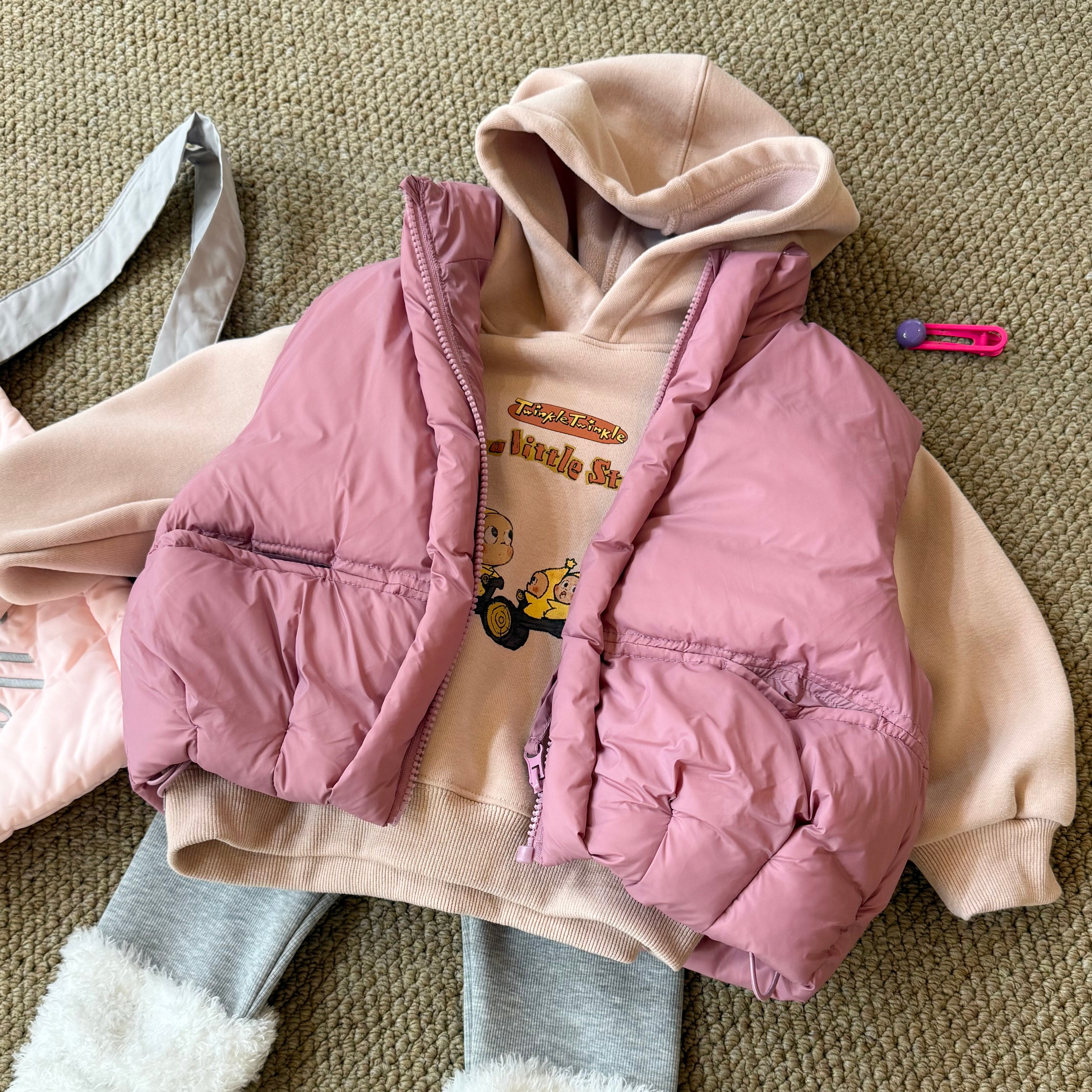 觅兔酱女童棉马甲2025冬装新款儿童韩版洋气印花卫衣加绒