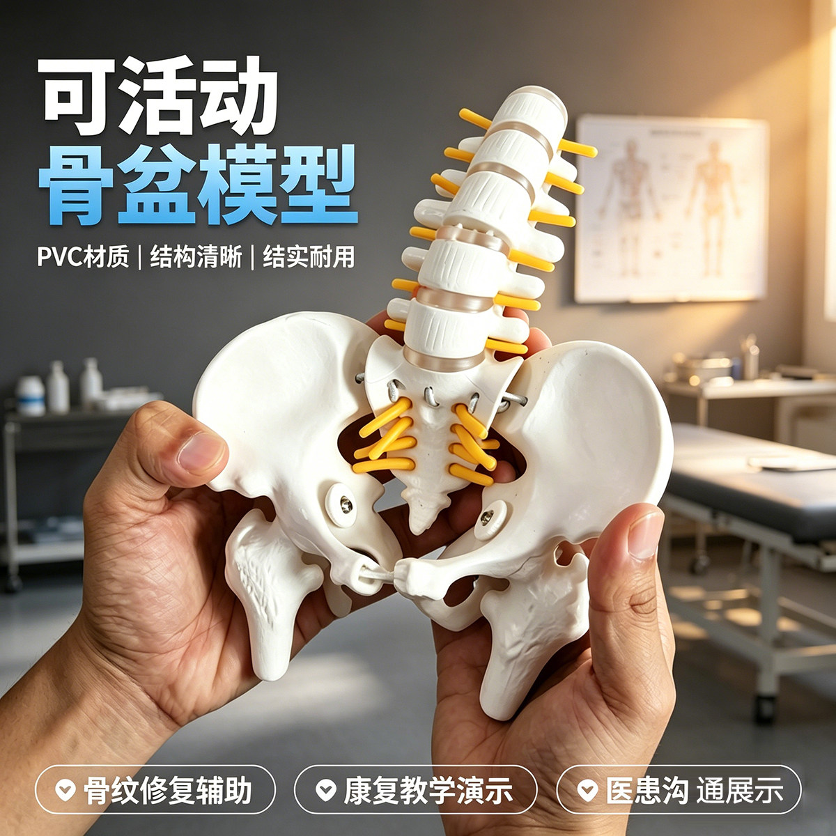 可动迷你腰椎骨盆模型关节可活动人体骨骼小康复女性脊柱骶髂骨架 - 实物图