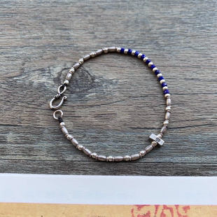 【瑾】原创纯银珠不规则青金石碎银手链 手编手链 脚链 情侣手链