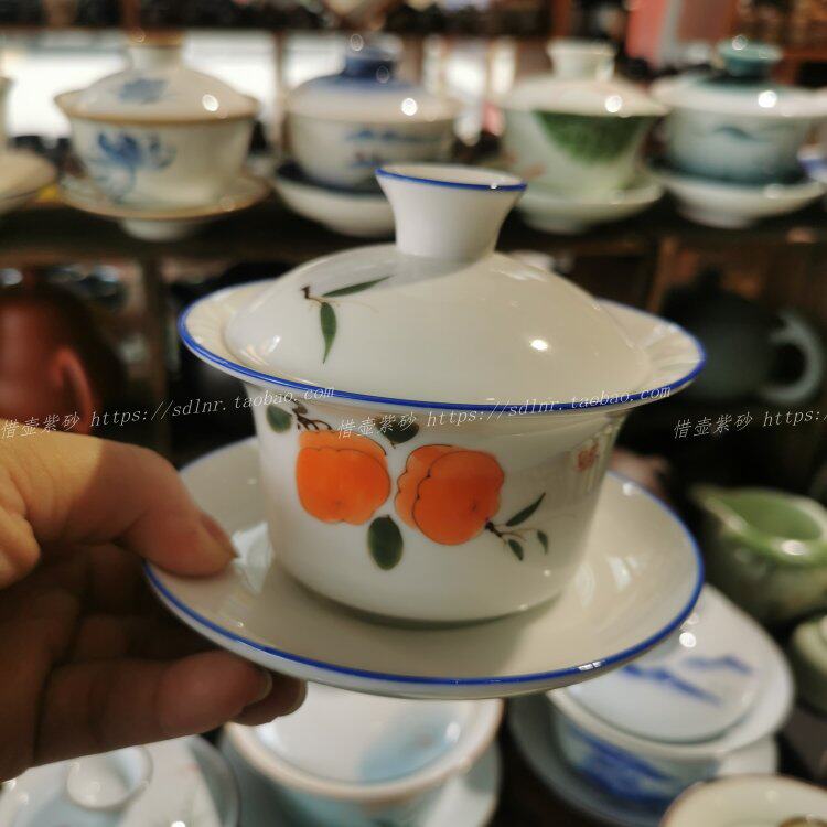 景德镇手绘盖碗茶杯大号陶瓷