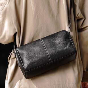 真皮男士 枕头包头层牛皮荔枝纹男斜挎包轻商务男包 单肩包潮牌横款