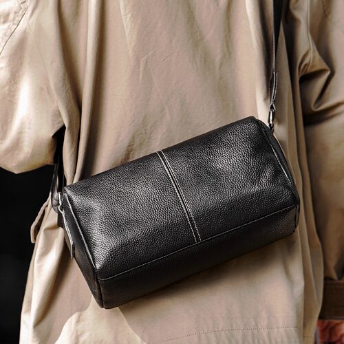 潮牌枕头包头层牛皮荔枝纹斜挎包