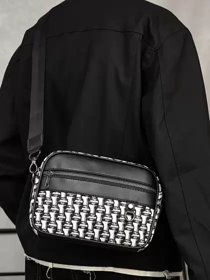 2026 New Korean Style Canvas Men's Shoulder Bag, Fashionable Unisex Black and White Checkered Crossbody Japanese-Style Small Bag