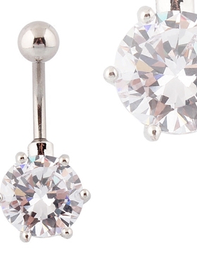 防过敏肚脐环10mm锆石多爪钉zircon不过敏医用钢1.6粗针piercing