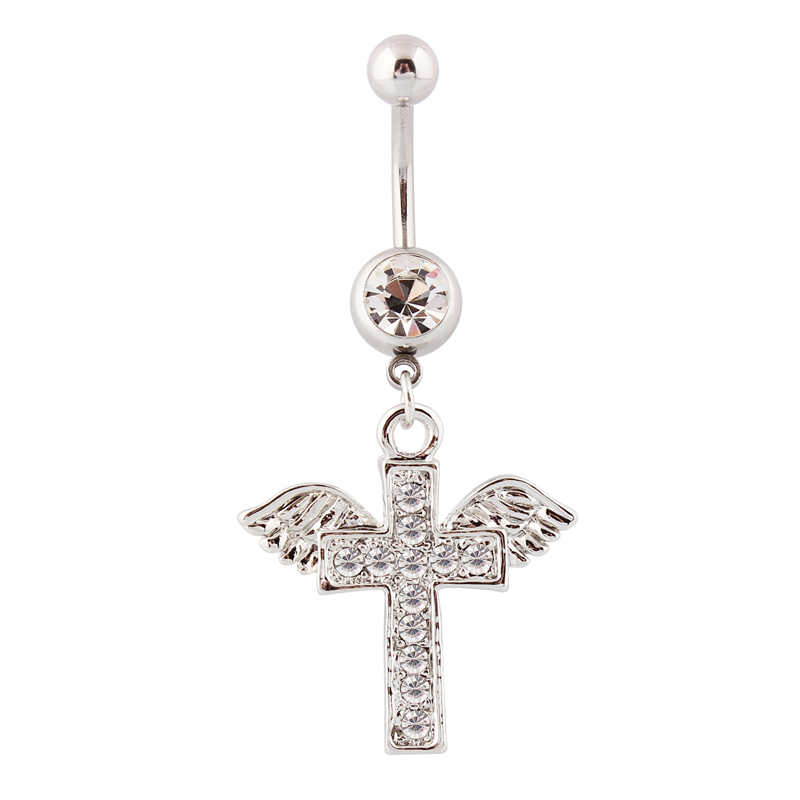 十字架翅膀吊坠粗杆肚脐钉