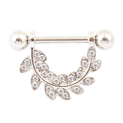 乳钉女树叶防过敏医用钢粗针不过敏钛钢杆性感乳环欧美水钻小饰品