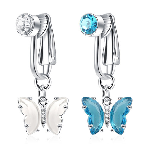 免打孔蝴蝶吊坠水晶肚脐扣