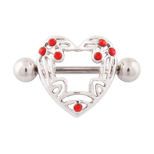 大红色水钻爱心合金乳钉