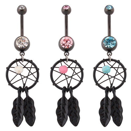 肚脐钉个性人体穿刺肚脐环外贸爆款黑色粗针 Belly button ring