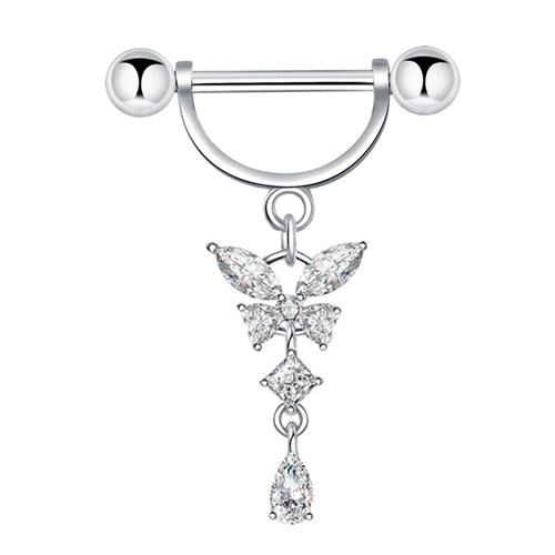 蝴蝶吊坠锆石钛钢直杆打孔乳钉