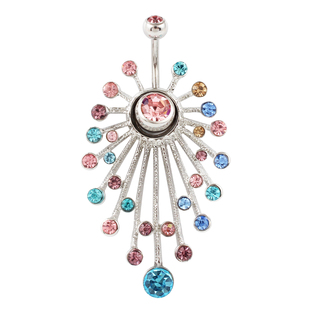 ring button 肚脐钉多彩色混水钻孔雀开屏大个脐环人体穿刺 belly