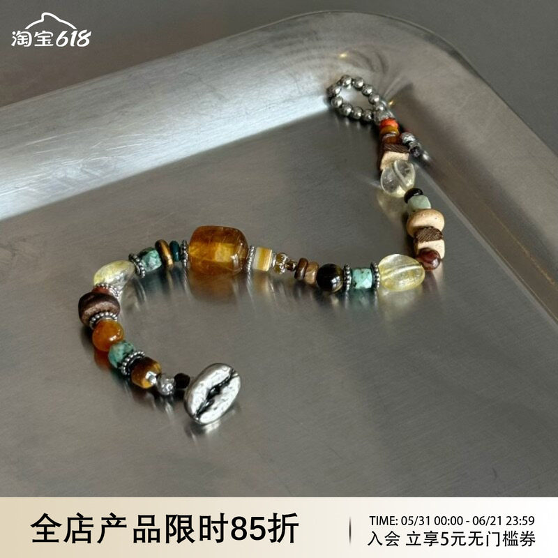 WAY OF MOON原创复古设计感拼色手工串珠手链琉璃虎眼石精致手串