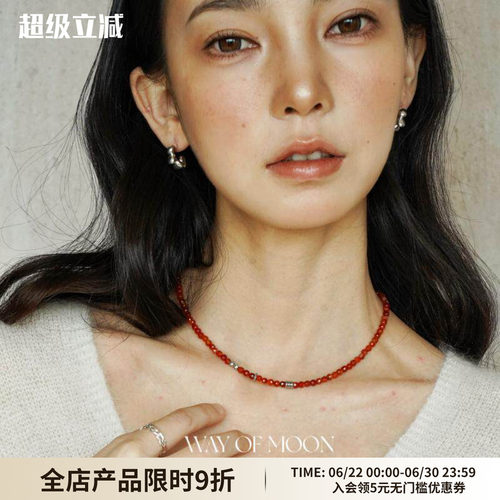 圣诞新年红色天然玛瑙串珠项链女