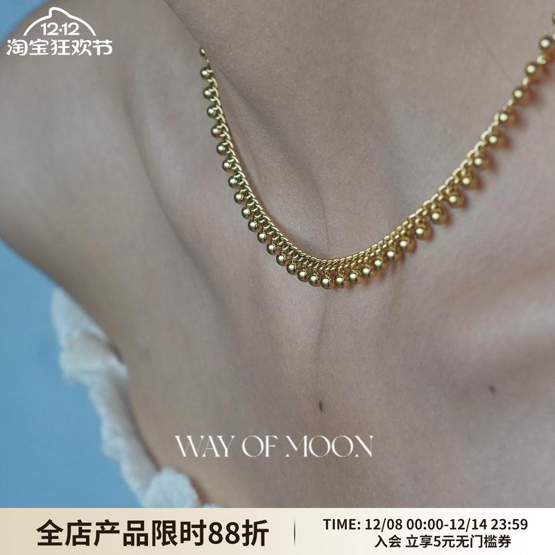 WAY OF MOON原创设计法式复古蕾丝豆豆金色复古项链时尚锁骨链女