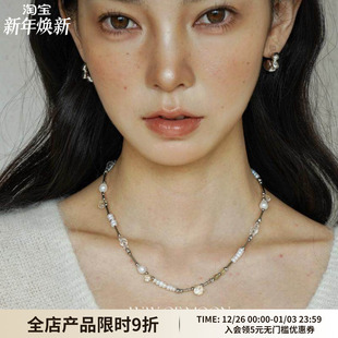 WAY MOON原创小众设计小夜曲纯欲天然石珍珠串珠项链锁骨链女