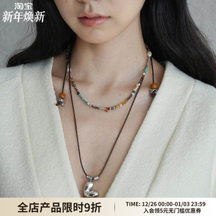 WAY MOON原创设计复古尼泊尔手绘珠爱心吊坠可调节毛衣项链女