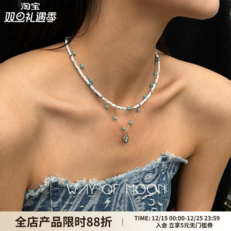 地图石绿松石叠戴项链小众锁骨链