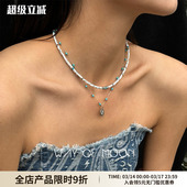 WAY MOON原创设计师天然方块地图石绿松石叠戴项链小众锁骨链