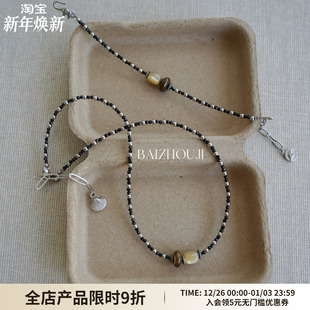 WAY MOON原创设计小众复古天然黑色尖晶贝壳项链高级感锁骨链