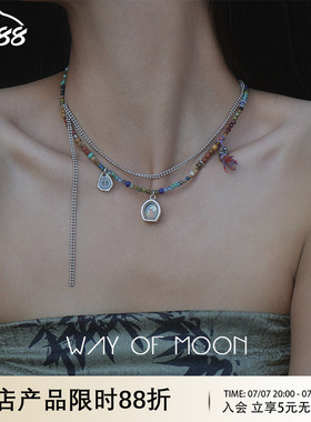 WAY OF MOON【护法】怪力少女五彩魔法多宝石叠带项链小众锁骨链