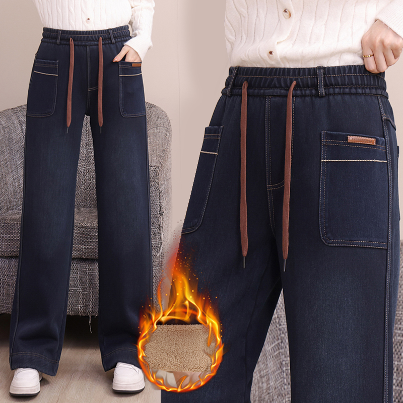2025新款冬季大口袋加绒直筒裤