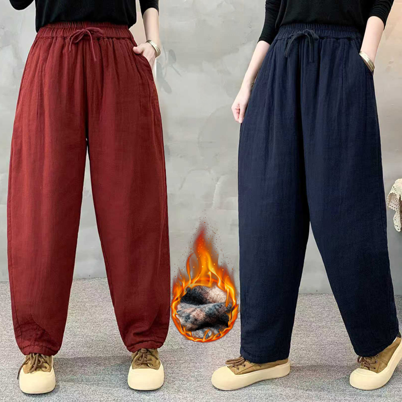 高腰休闲贝琪儿加绒双层纱萝卜裤